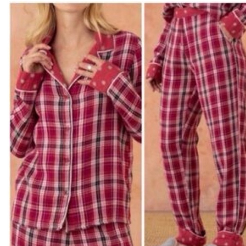 Sundance Red Plaid Pajama Set Sleepwear Top Pants Women's Small‎ Cotton